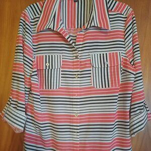 Elementz Contemporary Quarter Sleeved Shirt/ Stripped w/ Pink, Black and White